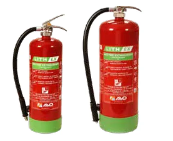 Red AVD lithium-ion battery fire extinguishers, 6 and 9 litre