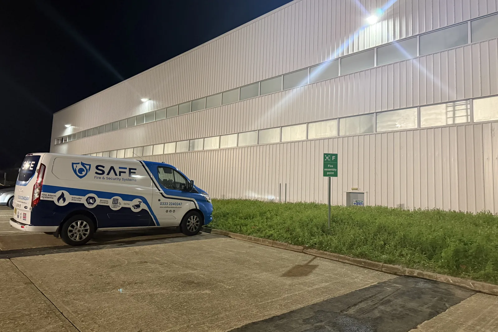 SAFE Fire & Security van at a commercial industrial unit in the West Midlands